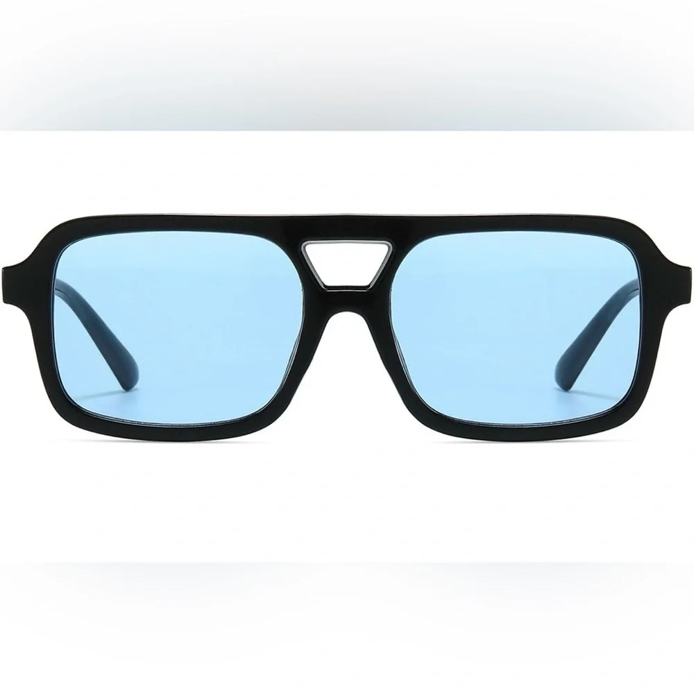 70s Retro Sunglasses Classic Double Bridge Vintage Square Aviators Blue NEW